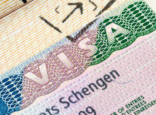 European Schengen visa stamp in the passport